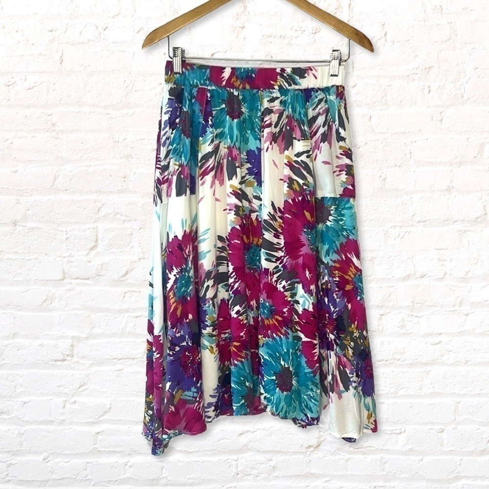 Old Navy Floral Pleated A-Line Skirt Size Small White Purple Pink Blue